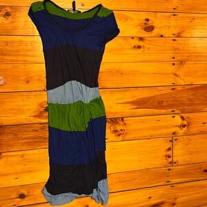 Blue & Green Striped Jersey Dress
